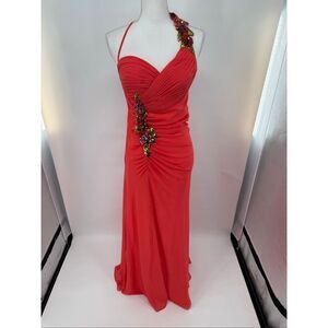 FavianaโCouture Coral Floral Strappy Prom Dress Formal Gown size 8